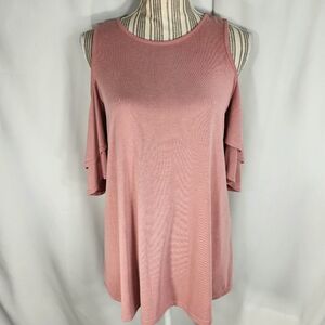 Alya Dusty Rose Short Ruffle Tier Sleeve Cold Shoulder Top Size Medium